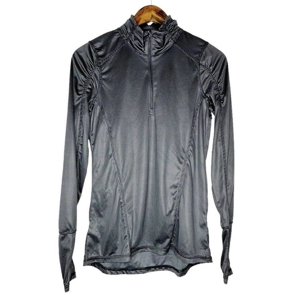 Danskin Now Semi-Fitted 1/4 Zip Black & Gray Striped Top Size M (8-10)